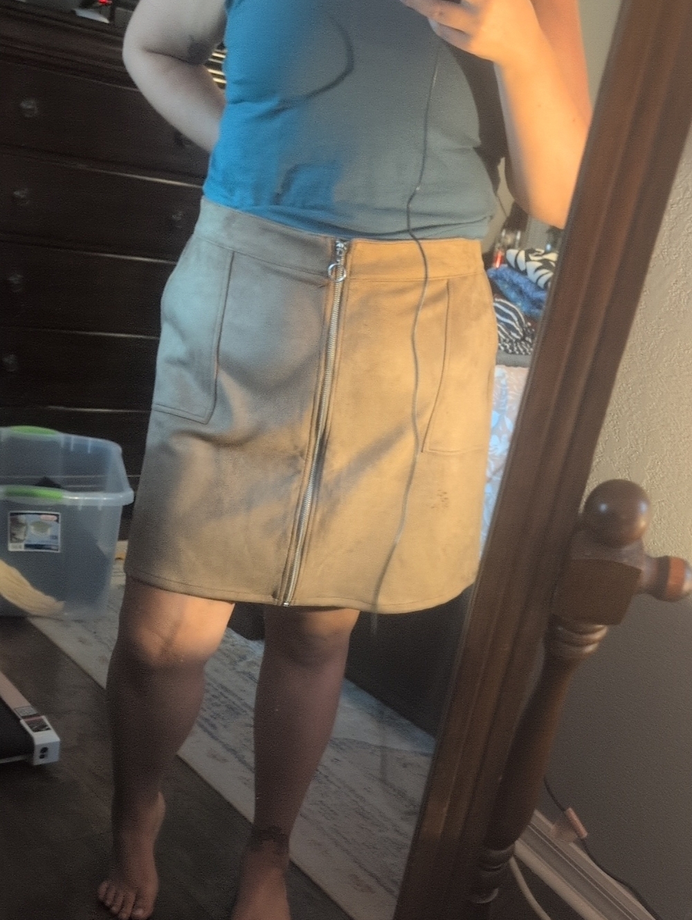 Maurices Tan Suede Front-Zip Mini Skirt